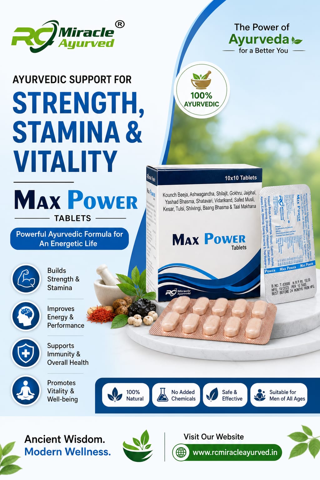 MAX POWER TABLET. AYURVEDIC VITALITY & WELLNESS FORMULA of 100