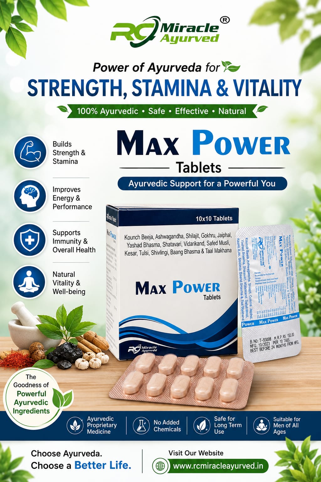 MAX POWER TABLET. AYURVEDIC VITALITY & WELLNESS FORMULA of 100