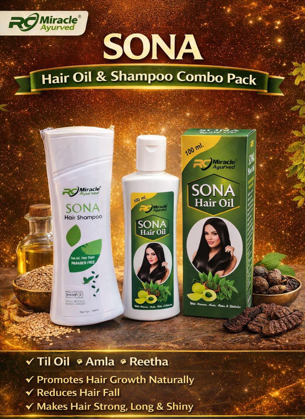 SONA Hair Oil and 2 Shampoo Combo