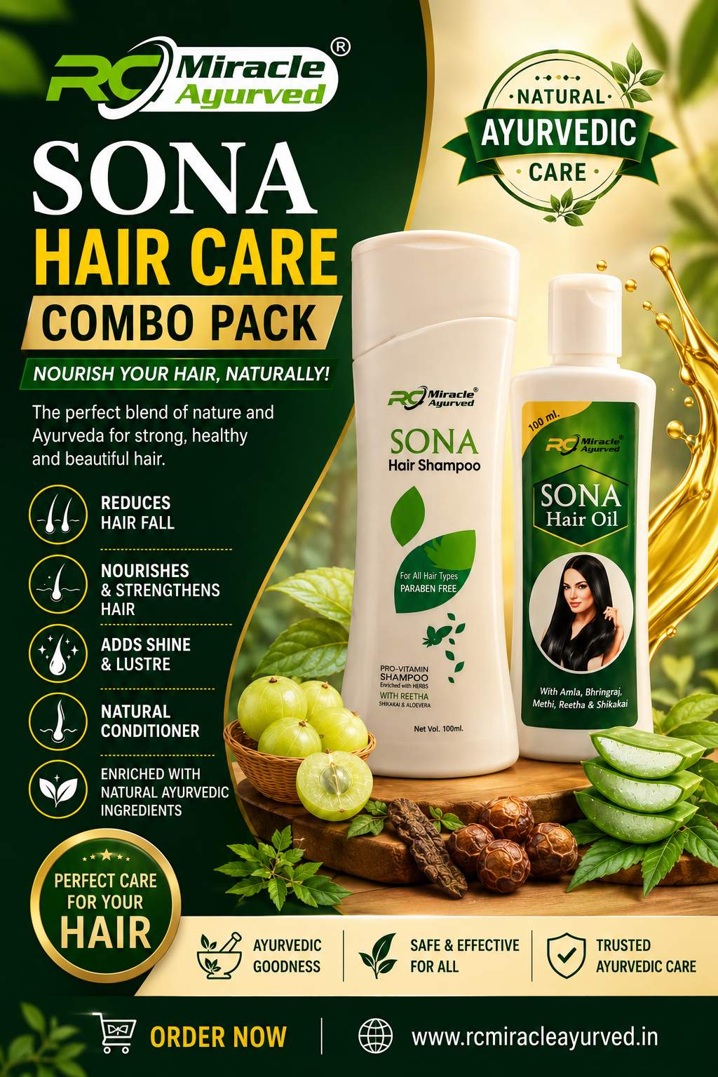 SONA Hair Oil and 2 Shampoo Combo